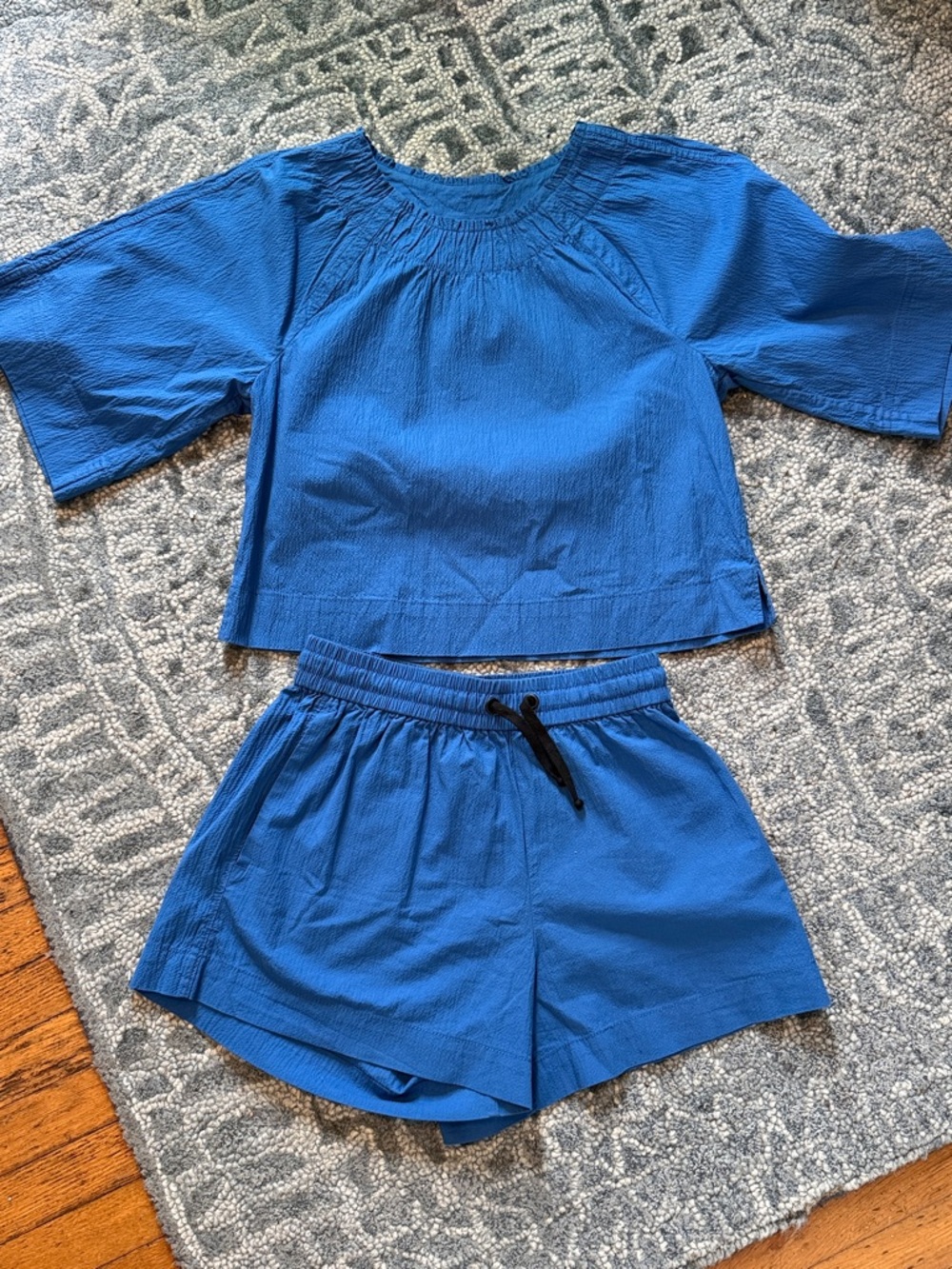 Everlane Cerulean Blue Two-Piece Organic Cotton Lounge Vacation Short Set sz S